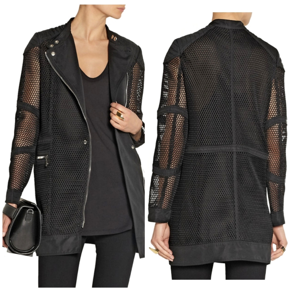 Belstaff Dunstable Black Fishnet Tech Mesh Trench Coat Jacket (XS)